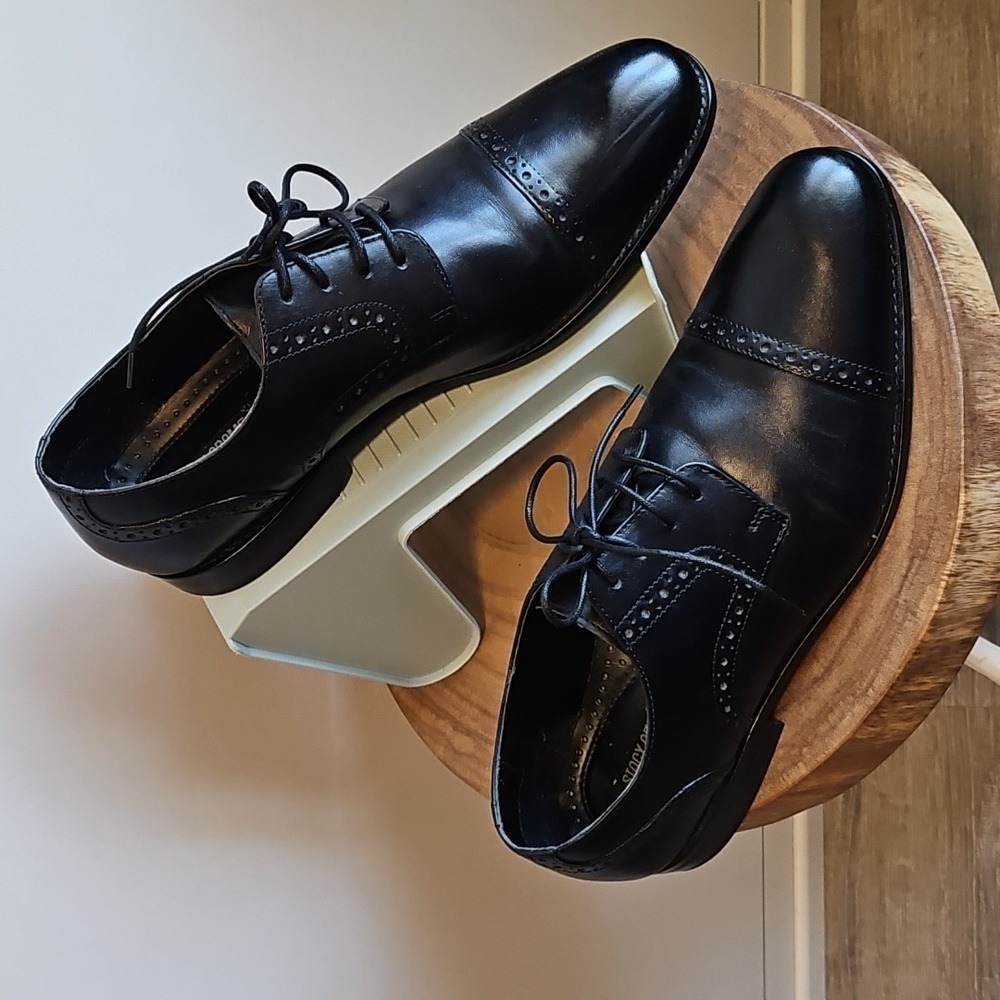 💜 Stacy Adams sz 9.5 black Leather oxfords